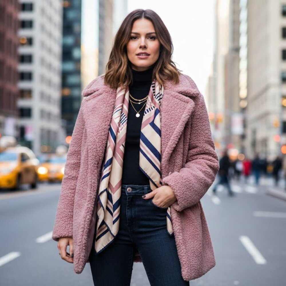 French Connection Teddy Faux Fur Coat Mauve Pink M Cozy Shaggy Faux Shearling